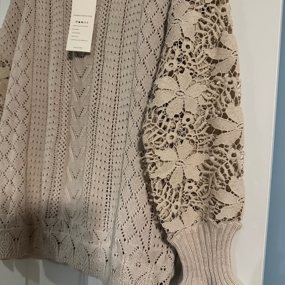 Beige Lace Sweater Large NWT